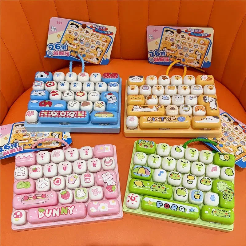 Cute 26 Grids Stress Relief Simulation Keyboard Keychain Animal Diary Desktop Decoration Student Bag Ornament Toy Creative Gift