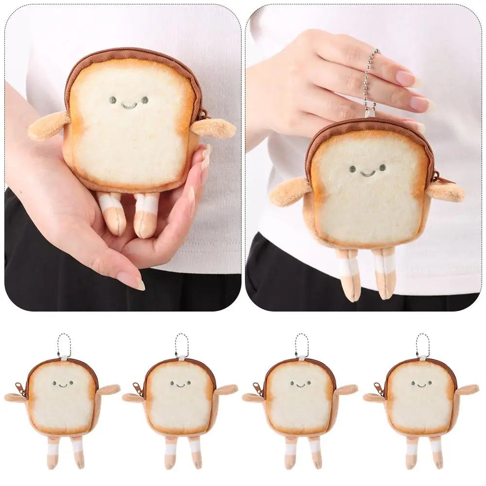 Cartoon Toast Bread Plush Wallet Children Coin Purse Earphone Bag Coin Key Bag Doll Bag Pendant Birthday
