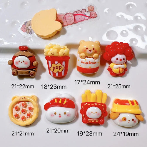 10Pcs Cartoon Pizza Rabbit  Fries Flatback Resin Cabochon Scrapbooking Phone Accessories DIY Fake Food Craft Supplies Decoration