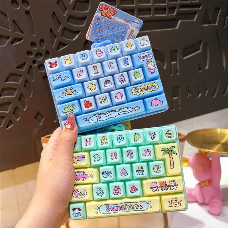 Cute 26 Grids Stress Relief Simulation Keyboard Keychain Animal Diary Desktop Decoration Student Bag Ornament Toy Creative Gift