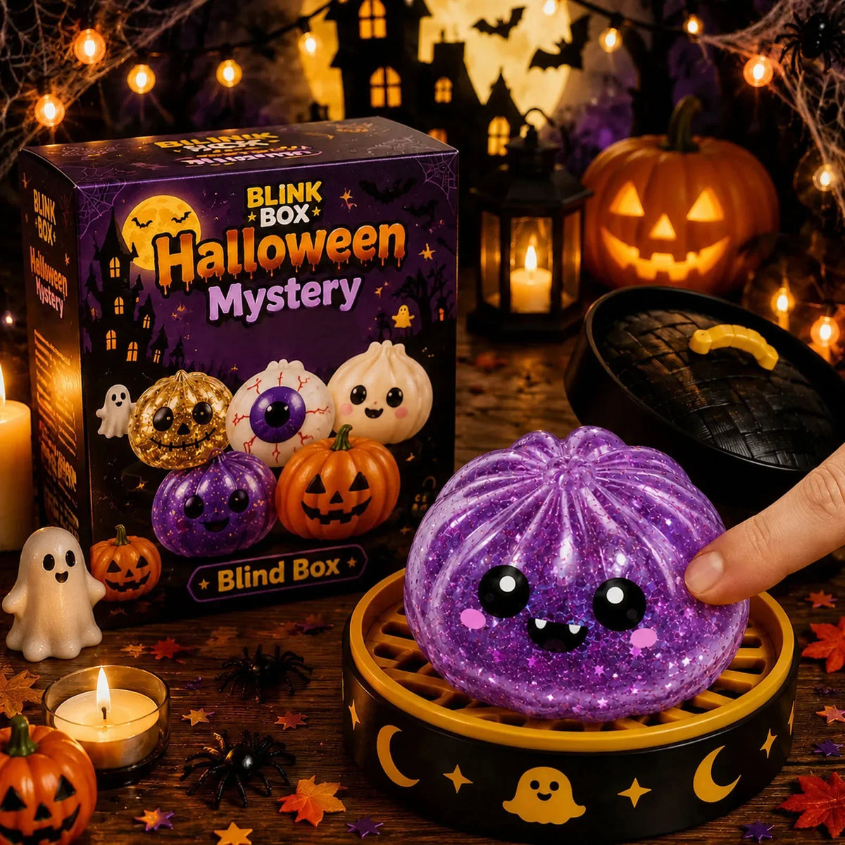 Halloween Dumpling Blind Box Stress Relief Sensory Fidget for Party Mystery Horror Dumplings with Steamer Anxiety Relief Gifts