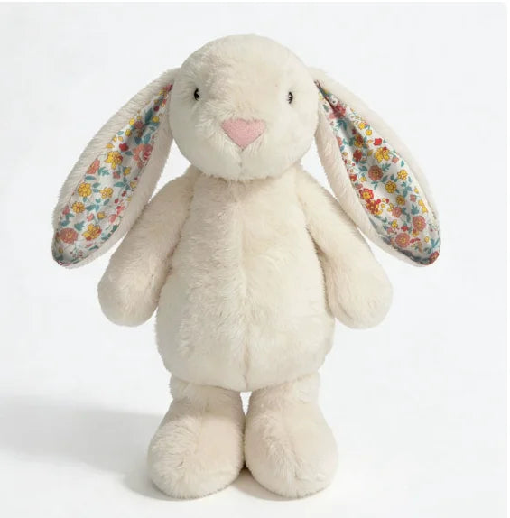 23cm Adorable Floral Bunny Plush Toy Huggable Soft Stuffed Rabbit Doll with Floral Ears Birthday Gift for Girl Plush Collectors