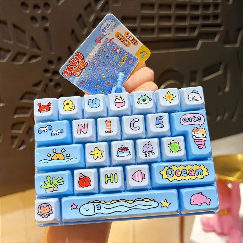 Cute 26 Grids Stress Relief Simulation Keyboard Keychain Animal Diary Desktop Decoration Student Bag Ornament Toy Creative Gift
