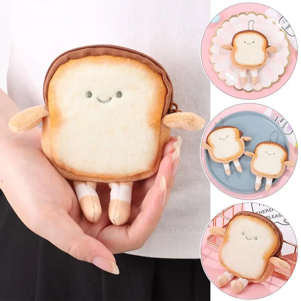 Cartoon Toast Bread Plush Wallet Children Coin Purse Earphone Bag Coin Key Bag Doll Bag Pendant Birthday