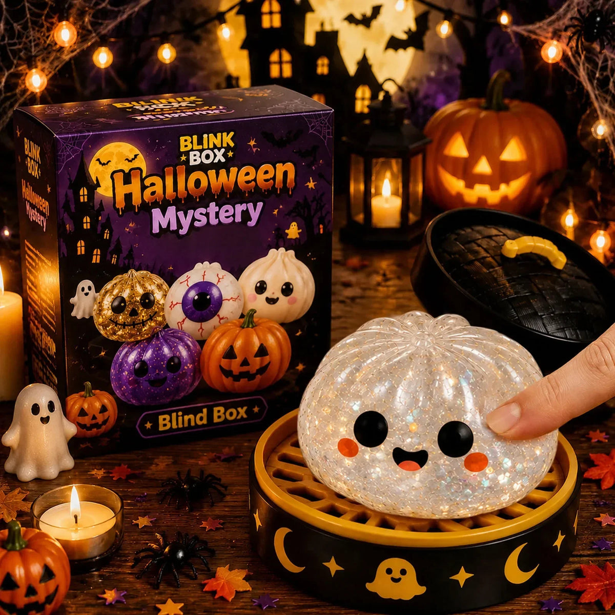 Halloween Dumpling Blind Box Stress Relief Sensory Fidget for Party Mystery Horror Dumplings with Steamer Anxiety Relief Gifts