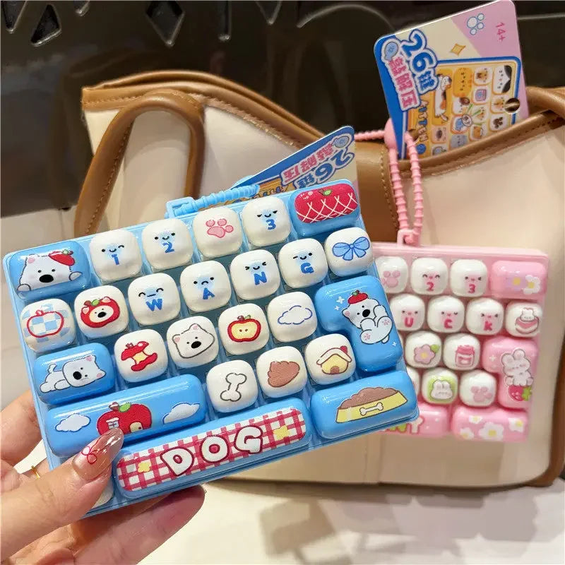 Cute 26 Grids Stress Relief Simulation Keyboard Keychain Animal Diary Desktop Decoration Student Bag Ornament Toy Creative Gift