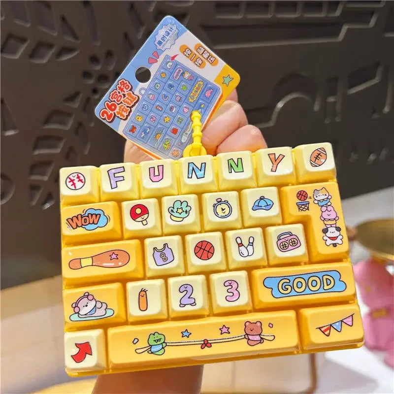 Cute 26 Grids Stress Relief Simulation Keyboard Keychain Animal Diary Desktop Decoration Student Bag Ornament Toy Creative Gift