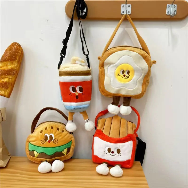 5 PCs Set Creative New French Fries Burger Hanging Bag Couple Plush Hanging Decoration Girl Heart Car Keychain Little Doll