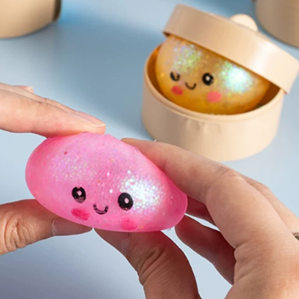 Glitter Dumpling Squishy with Box Dumplings Sensory Steamer Soft TPR Dough Ball for Decompression Fidget Toy Stress Relief Gift