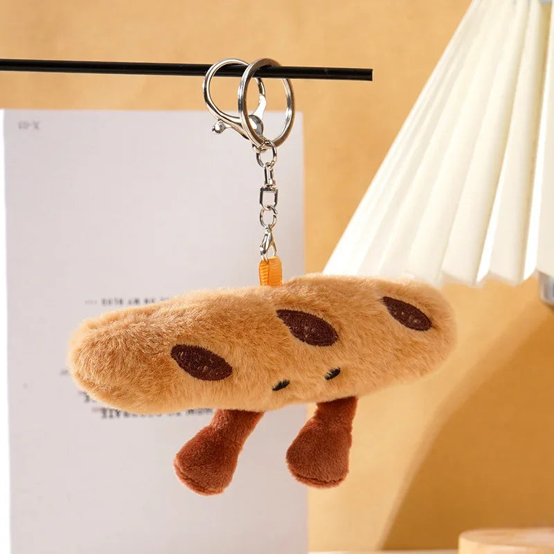 Croissant Keychain Cartoon Design Kawaii Plush Doll Charm for Car Keys Bag Pendant Girl Gift