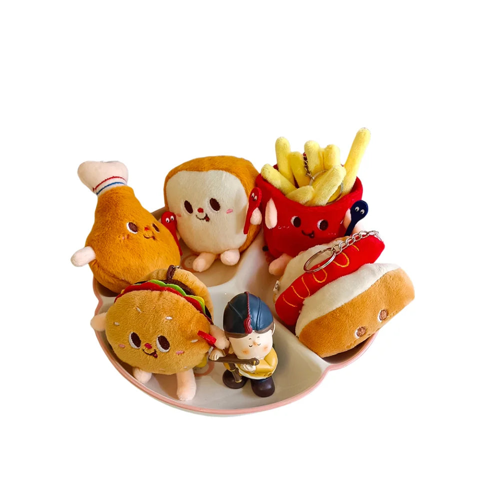 5 PCs Set Creative New French Fries Burger Hanging Bag Couple Plush Hanging Decoration Girl Heart Car Keychain Little Doll