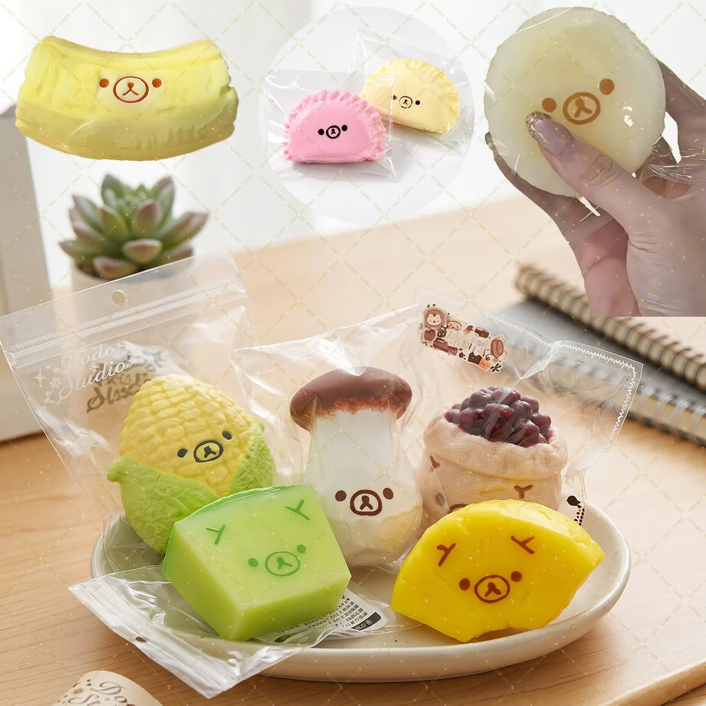 Kawaii Squishies Bear Shaped Mochi Squishy Toy Simelated Black Bean Squeeze Fidget Stress Relief Desktop Gift Cute Party Favors