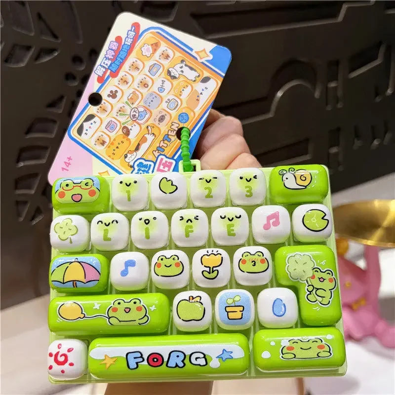 Cute 26 Grids Stress Relief Simulation Keyboard Keychain Animal Diary Desktop Decoration Student Bag Ornament Toy Creative Gift