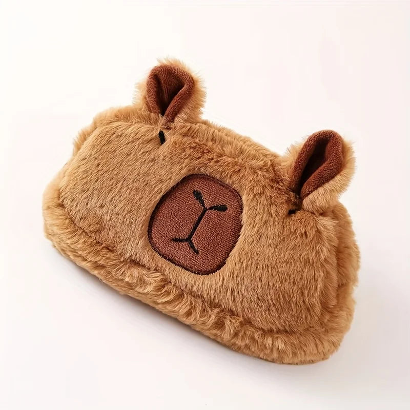Cute Cartoon Capybara Large Capacity Plush Pencil Case, Makeup Brush Storage Bag, Office Stationery Organizer Pouch