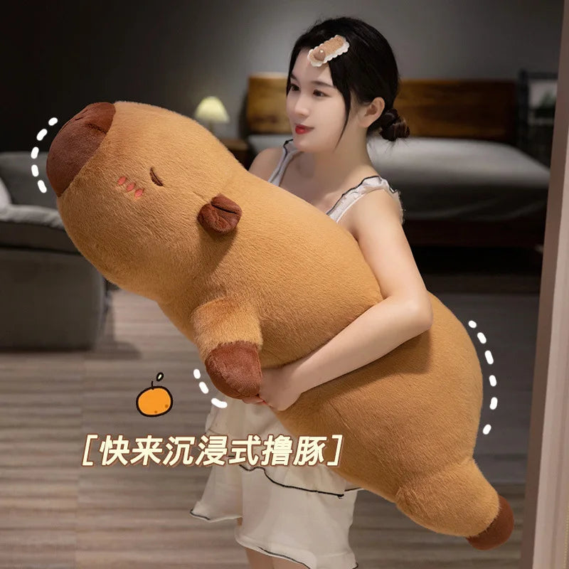 Kawaii Capybara Plush Toy Stuffed Capibara Fluffy Doll Long Sleep Soft Pillow Sofa Cushion Nap Sleeping Toys for School Xmas