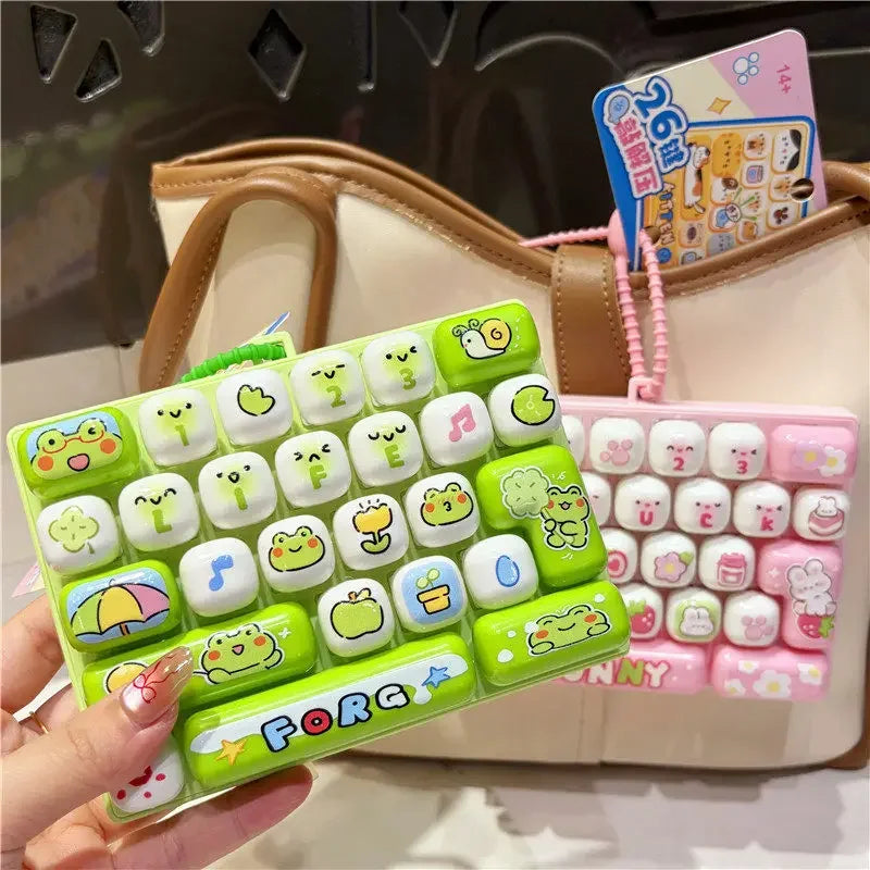 Cute 26 Grids Stress Relief Simulation Keyboard Keychain Animal Diary Desktop Decoration Student Bag Ornament Toy Creative Gift