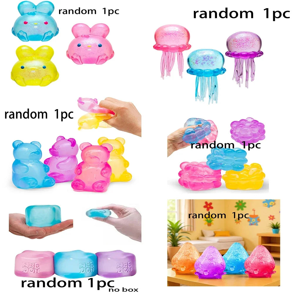 100+ Pieces Assorted Squishy Figures Blind Box Surprise Toy Slow Rising Soft Fidget Toys Featuring Moai Head Panda Rabbit Stress