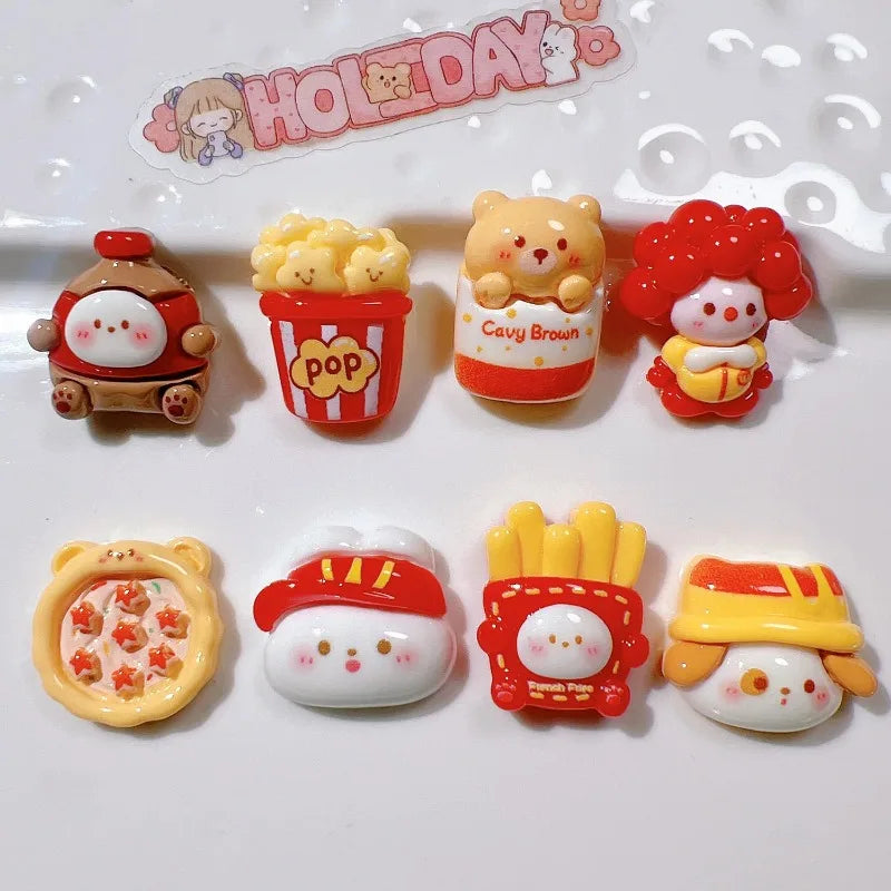 10Pcs Cartoon Pizza Rabbit  Fries Flatback Resin Cabochon Scrapbooking Phone Accessories DIY Fake Food Craft Supplies Decoration