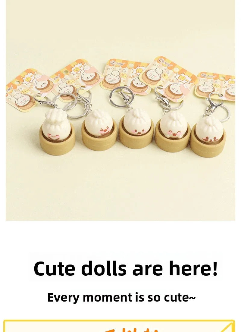 1-8PCS Cute Steamed Bun Squeeze Keychain Realistic Dimsum Design Soft Slow Rebound Decompression Fidget Stress Relief Toy