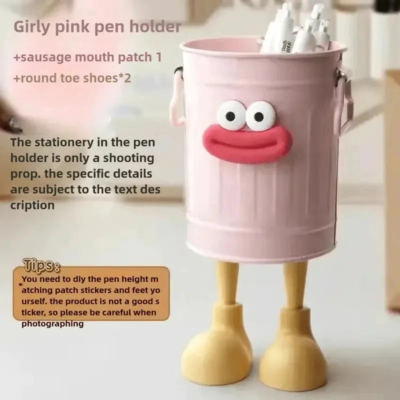 1pc Cartoon Personality Pen Holder Set, Desktop Organizer Bucket, Ideal Gift for Home and Study Stationery Storage
