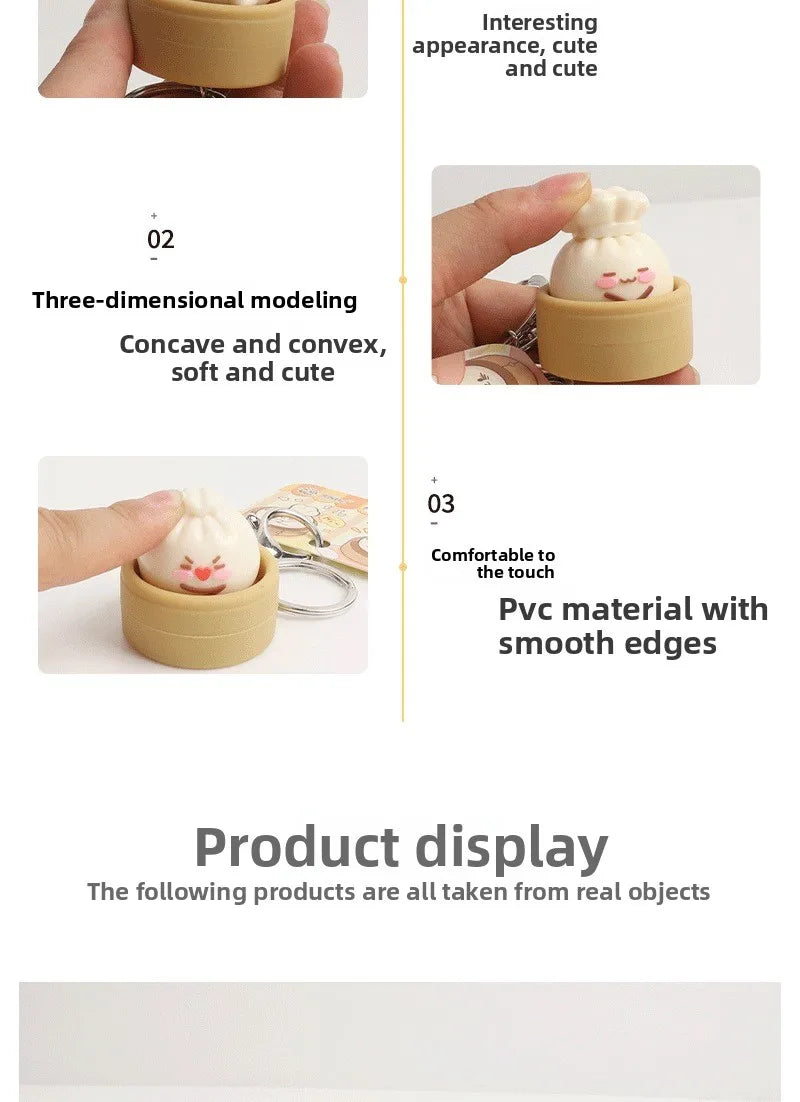 1-8PCS Cute Steamed Bun Squeeze Keychain Realistic Dimsum Design Soft Slow Rebound Decompression Fidget Stress Relief Toy
