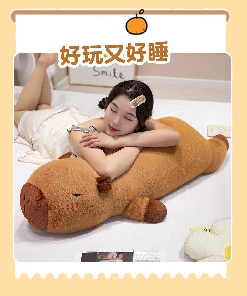 Kawaii Capybara Plush Toy Stuffed Capibara Fluffy Doll Long Sleep Soft Pillow Sofa Cushion Nap Sleeping Toys for School Xmas