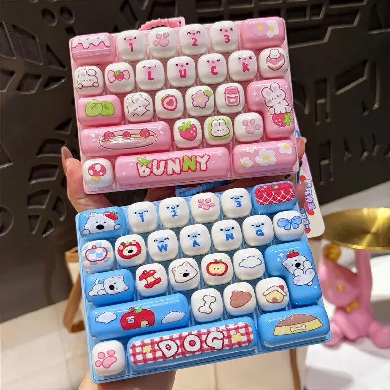 Cute 26 Grids Stress Relief Simulation Keyboard Keychain Animal Diary Desktop Decoration Student Bag Ornament Toy Creative Gift